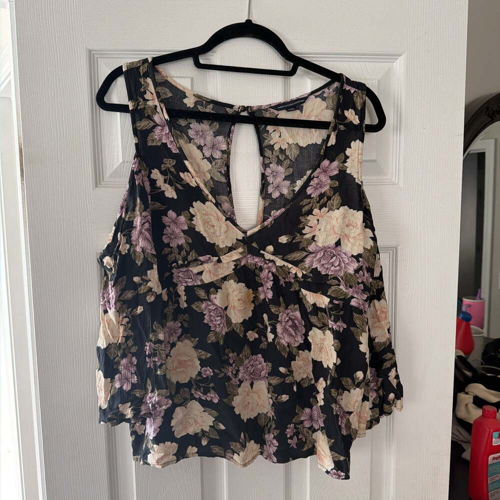 American Eagle Cold Shoulder Top Large Floral Gauzy Boho Peasant Babydoll Bratz